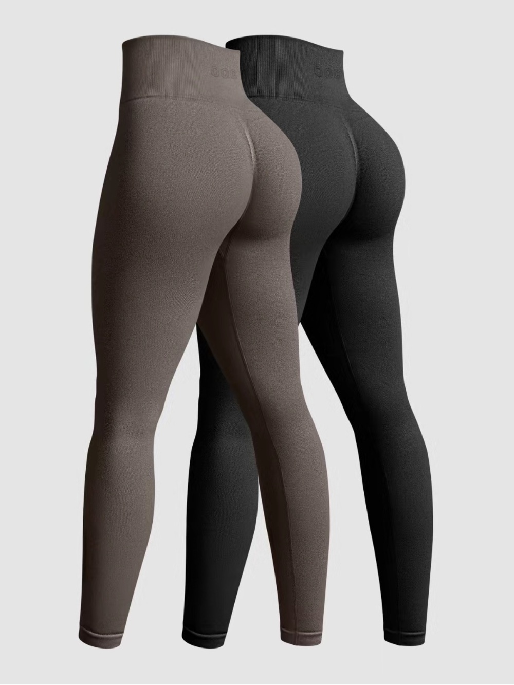 High-Waist Seamless Leggings Duo - Taupe & Black